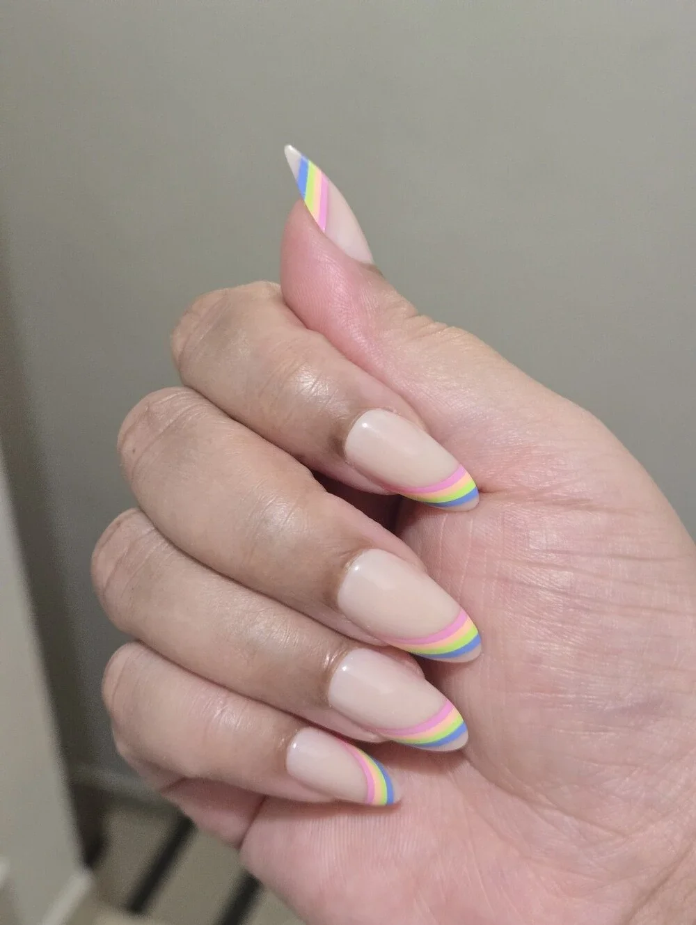 (BUNDLE ONLY) Neutral Pink Almond Nail Art Tips with Rainbow Accent